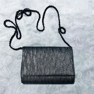 La Regale Elegant Evening Crossbody Bag Black Chain Shimmery Silver Gray Bag